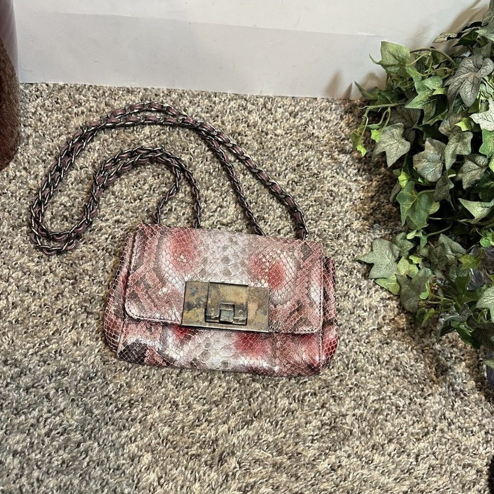 Stuart Weitzman Reptile Snake Leather Flap Crossbody Shoulder Bag Purple Mini